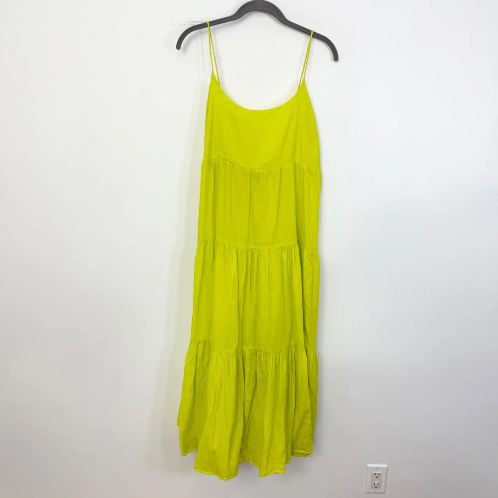 J.Crew Lime Green Tiered Cotton Maxi Dress Size Large